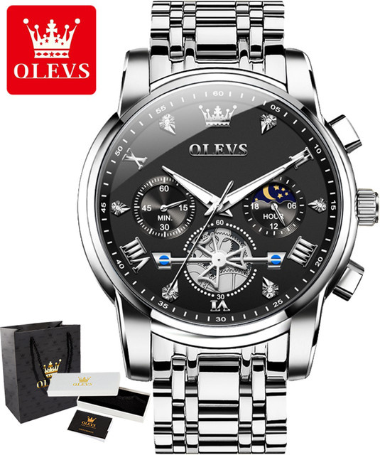 OLEVS Armbanduhr Chronograph, Quarz, Gold, Edelstahl, Herren - Bild 1
