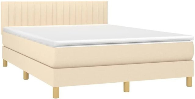 vidaXL Boxspringbett mit Matratze in Beige, Hybrid-Bett mit LED-Unterbettbeleuchtung und USB-Anschluss, B/T: 140 x 200 cm - Bild 1