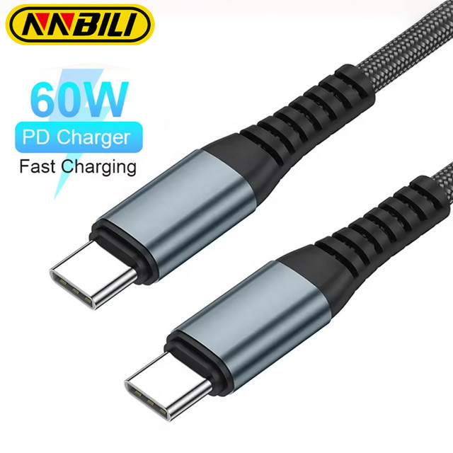 NNBILI USB C auf USB C Schnellladekabel mit 60W und 3A, geflochtenes PD Hochgeschwindigkeits-Ladekabel - Bild 1
