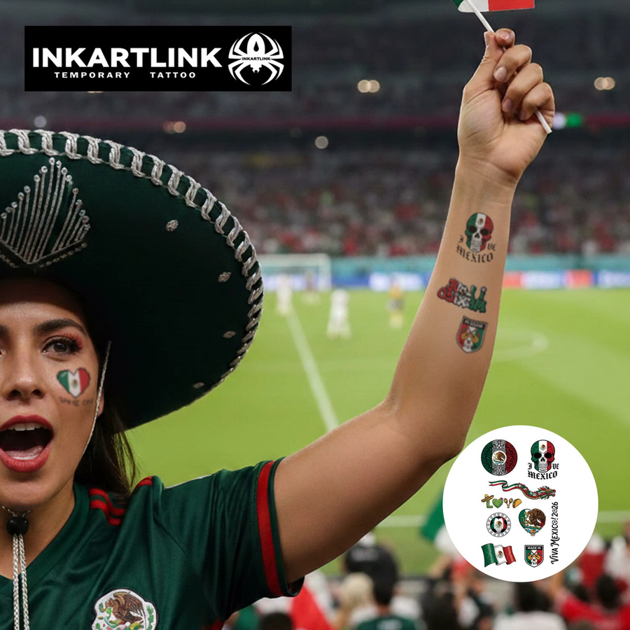 INKARTLINK Tattoo-Aufkleber Mexiko-Flagge, 3 Stück, wasserfest - Bild 2