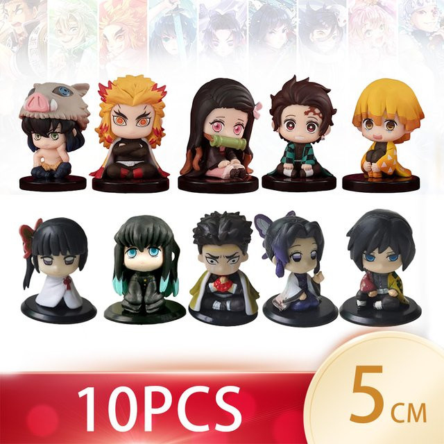 Bandai Demon Slayer Anime-Figuren Set 5er Pack Q-Version sitzende Geisterpuppen Tanjiro Inosuke Zenitsu Multicolor - Bild 1
