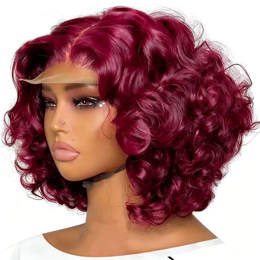 Happy Monday Bob-Perücke, Body Wave, Echthaar, Burgunderrot - Bild 6