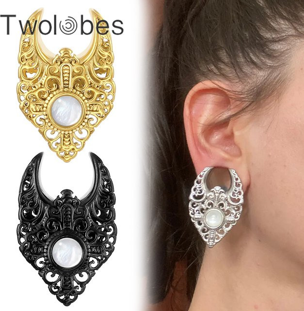 Twolobes Ohr Piercing Plugs, Silber, Vintage, Damen - Bild 1
