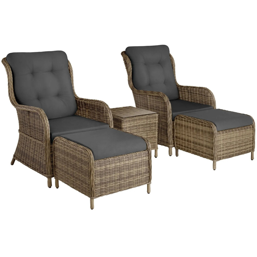 tectake Benissa Sitzgruppe aus Aluminium und Rattan für 2 bis 4 Personen mit Sicherheitsglasplatte in Natur, B/T/H: 90 x 67 x 100 cm - Bild 3