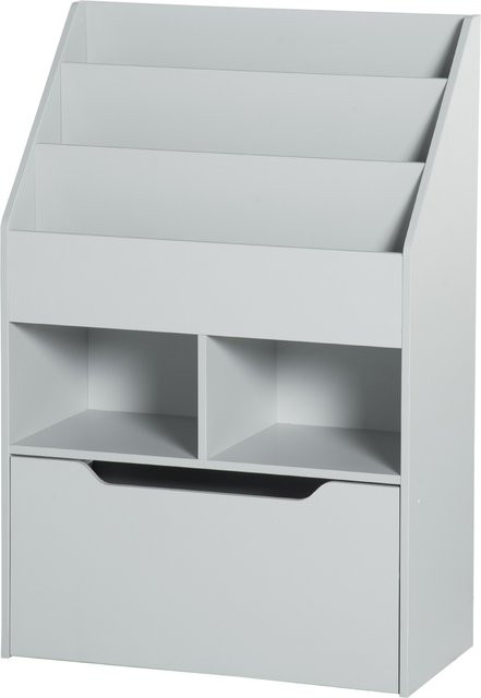 HOMCOM Bücherregal Multi-Rangement aus Holz in Grau mit 3 Regalen, 2 Fächern und einer großen Schublade - Bild 1