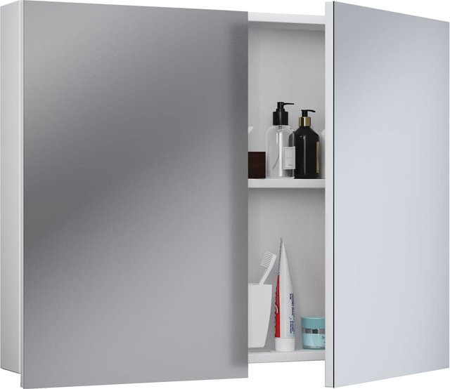 VCM Badinos Spiegelschrank weiß glänzend mit zwei Drehtüren und Fachboden, H x B x T: 59 x 60 x 12 cm - Bild 1