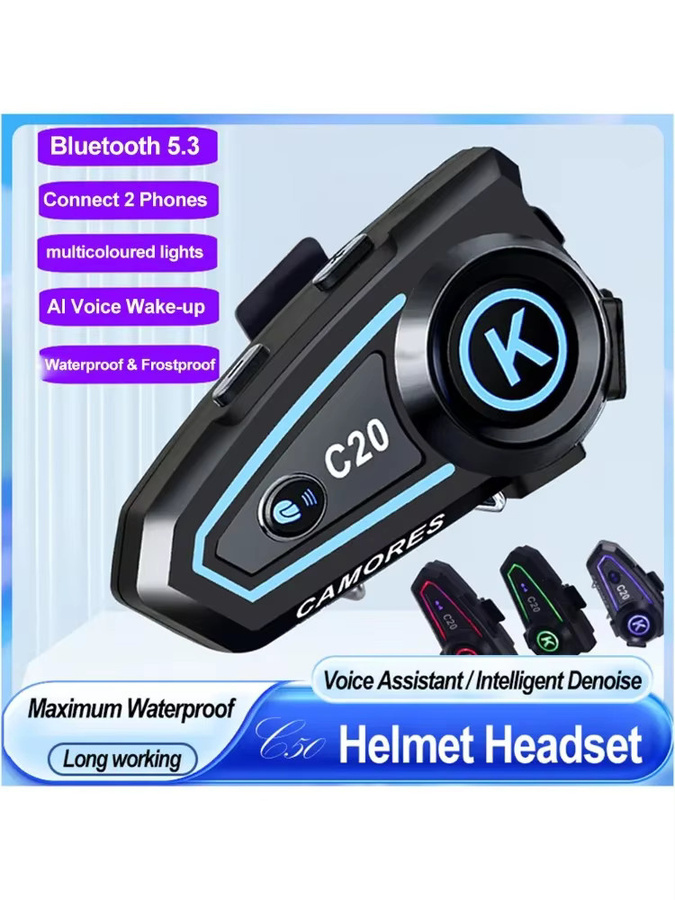 Velev Kabelloses Bluetooth 5.3+EDR Motorrad Helm-Headset in Schwarz mit Freisprechfunktion und Wasserdichtigkeit - Bild 4