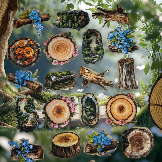 20 Stück Baum-Thema Aufkleber in 6 Stilen aus weißem Kraftpapier mit Holzmaserung, B: 14 cm, H: 9,6 cm - Bild 1