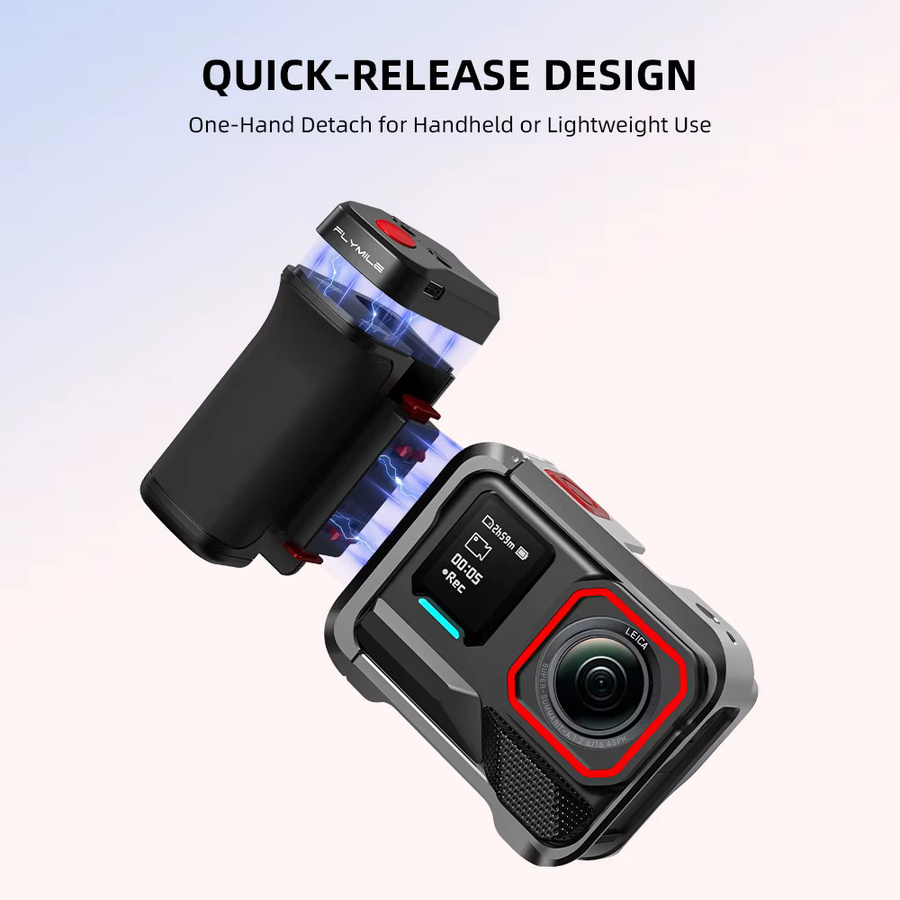 Flymile Kameragriff mit Bluetooth-Auslöseknopf für DJI Action 6, DJI Action 5 Pro und Insta360 Ace Pro in Schwarz - Bild 4