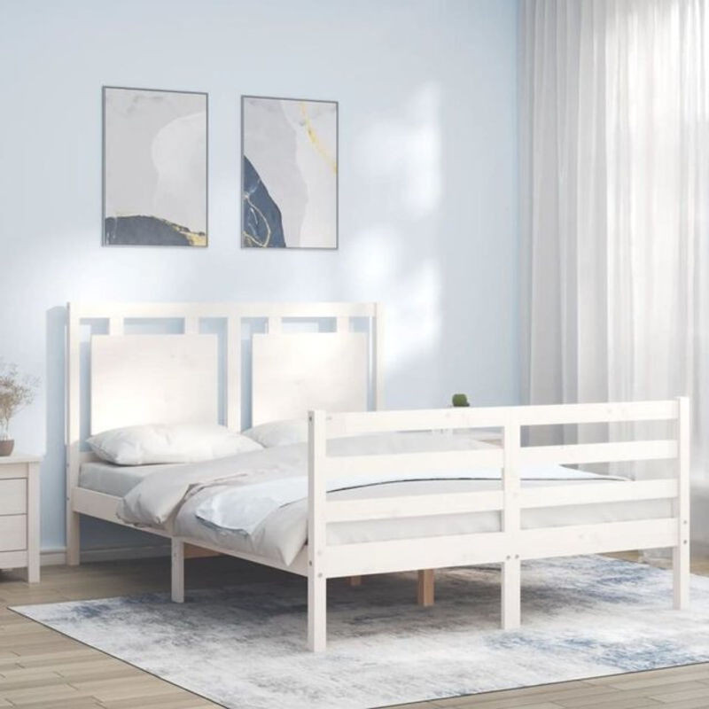Massivholzbett aus Kiefer mit Kopfteil von Vidaxl in Weiß im Landhausstil, B/T/H: 125,5 x 190 x 120 cm - Bild 1