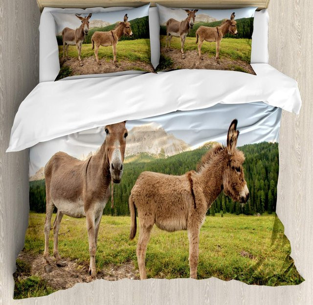 Flylo Bettwäsche Set mit Esel Cartoon Motiv, Mehrfarbig, Microfaser, B/H: 172 x 218 cm - Bild 1