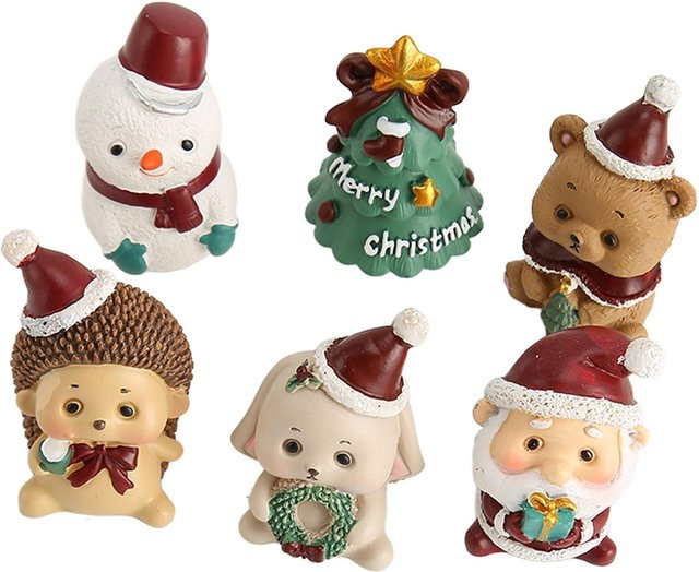6 Stück GoolRC Mini Weihnachtsfiguren aus Harz in Tierform, braun und mehrfarbig - Bild 1
