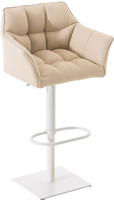 TPFLiving Barhocker Damaskus mit weißem Gestell und cremefarbenem Stoff, modern und drehbar um 360 Grad, Farbe: Creme/Beige/Weiß - Bild 1
