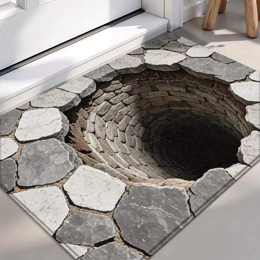 VIKAMA 3D Stone Well Illusion Fußmatte, rutschfest und waschbar, Grau, Rechteckig - Bild 4