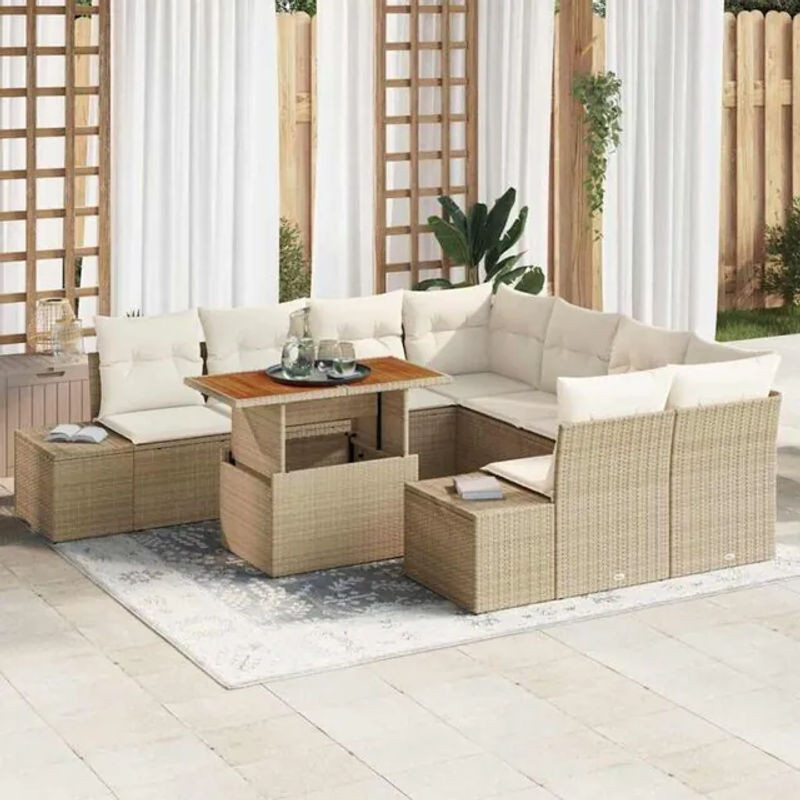 Vidaxl Gartenmöbel-Set 9-teilig aus Polyrattan und Akazie in Beige mit 4-Sitzer Gartensofa - Bild 1