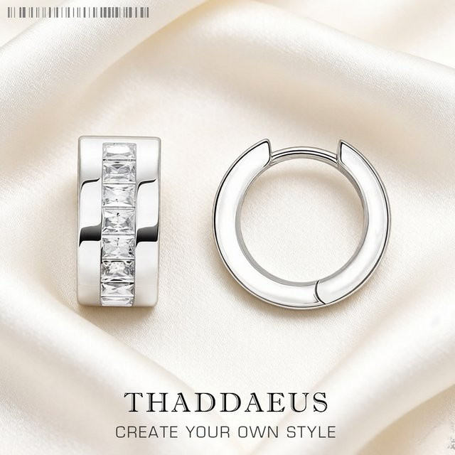 Thaddaeus Creolen, 925 Sterlingsilber, weiße Steinpflaster, Damen - Bild 1