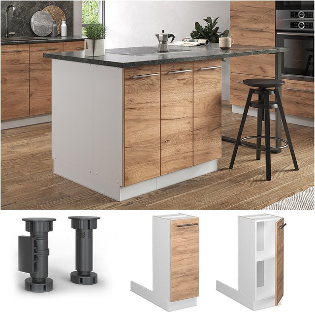 Vicco Küchenunterschrank Fame-Line für Kücheninseln in Weiß und Eiche mit Softclose-Drehtüren und Einlegeboden, Breite: 30 cm - Bild 1