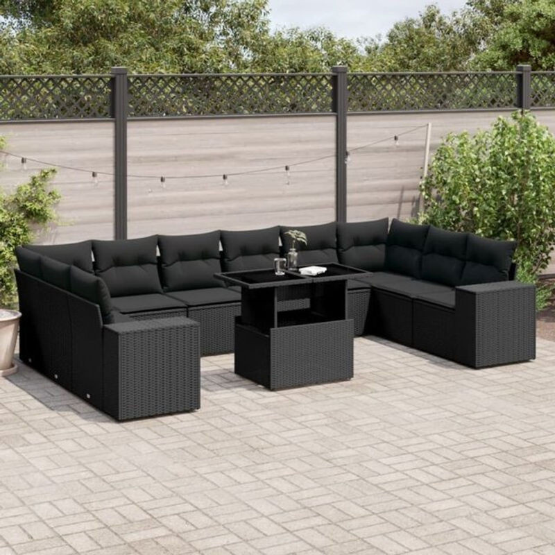 Vidaxl 11-tlg. Garten-Sofagarnitur aus Polyrattan mit Kissen in Schwarz - Bild 1