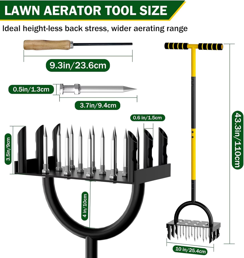 WIDEEP 2-in-1 Rasenbelüfter und Entkerner mit 16 Metallspitzen für die Gartenpflege - Bild 2