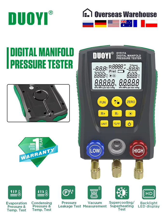 DUOYI Digitales Vakuum-Druckmanometer-Tester-Kit DY517A für HVAC-Systeme und Klimaanlagen in Schwarz - Bild 4