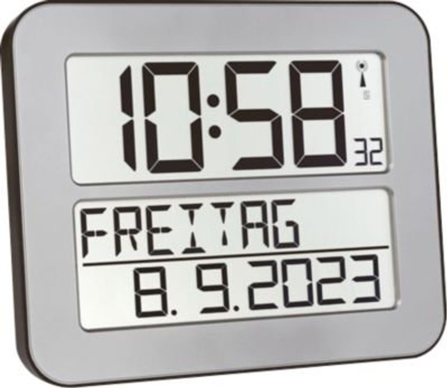 TFA Dostmann Funk Wanduhr Time Line MAX in Silber und Schwarz mit großem Display B: 25,8 cm, H: 21,2 cm, T: 3,0 cm - Bild 2