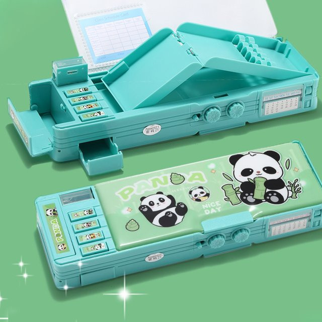 Panda Federmäppchen mit Passwortsperre für Kinder in Türkis mit Zahlenschloss und doppellagigem Design aus Kunststoff - Bild 1