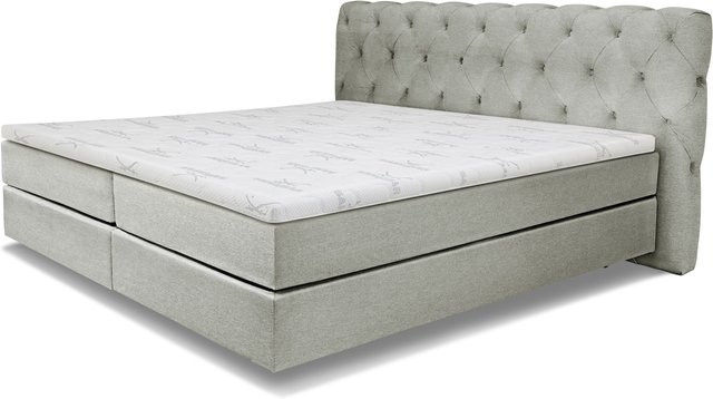 Boxspringbett SANSIBAR LIVING Langeoog in Grau mit Hybrid-Federkern und Stoffbezug, B/T: 180 x 200 cm - Bild 1