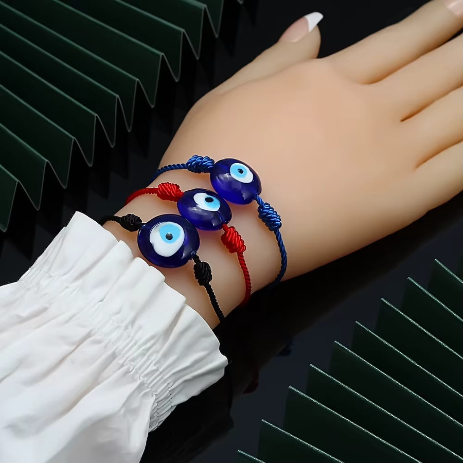 Perlenarmband Lucky Eye, Blau, Messing, geflochtenes rotes Seil, Unisex - Bild 4