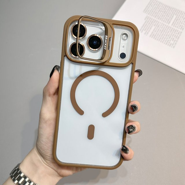Xeber Magnetische MagSafe Rückseite Schutzhülle für iPhone mit Ring Objektiv Ständer in Transparent oder Purple - Bild 1