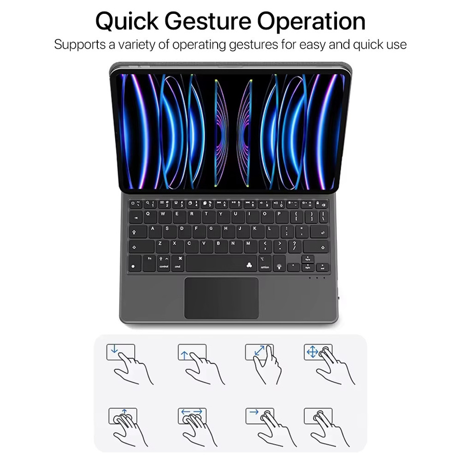 EMTRA Bluetooth Magic Keyboard mit Touch-Control und Beleuchtung für iPad Air und iPad Pro, Spanisches Layout (QWERTY ES), in Schwarz oder Weiß - Bild 3