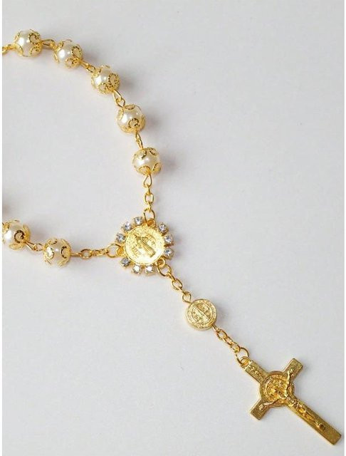 Auto-Anhänger Retro Kunstperlen Kreuz, weiß, Unisex - Bild 1