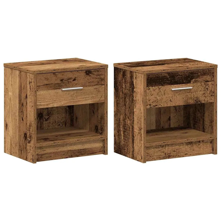 vidaXL Nachttische 2er Set mit Schublade in Altholz-Optik, braun, B/T/H: 39 x 28 x 41 cm - Bild 2