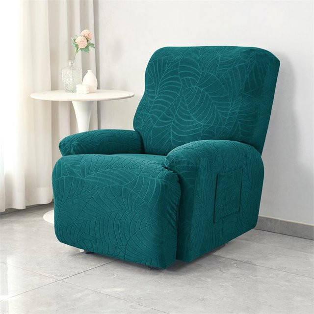 Bestbags Jacquard Relaxsesselbezug mit Blättermuster in Türkis, elastischer Spandex-Sesselüberwurf und wasserabweisende Stuhlhussen - Bild 1