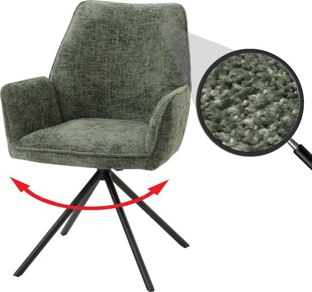 Esszimmerstuhl MCW-G67 mit Armlehnen in Grün aus Chenille mit Auto-Return-Funktion, B/T/H: 60 x 60 x 86 cm - Bild 1
