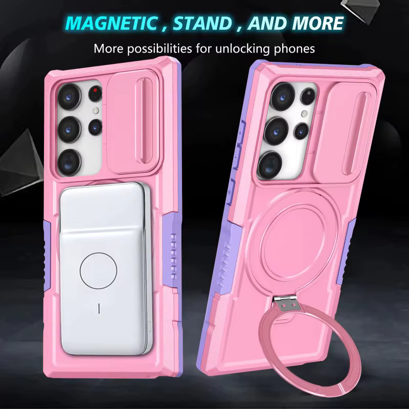 Magnetische Hybrid-Rüstungshülle für Samsung Galaxy S25 S24 S23 S22 Ultra Plus FE und Note 20 mit Autohalterung und kabelloser Ladefunktion in Weiß oder Pink - Bild 2