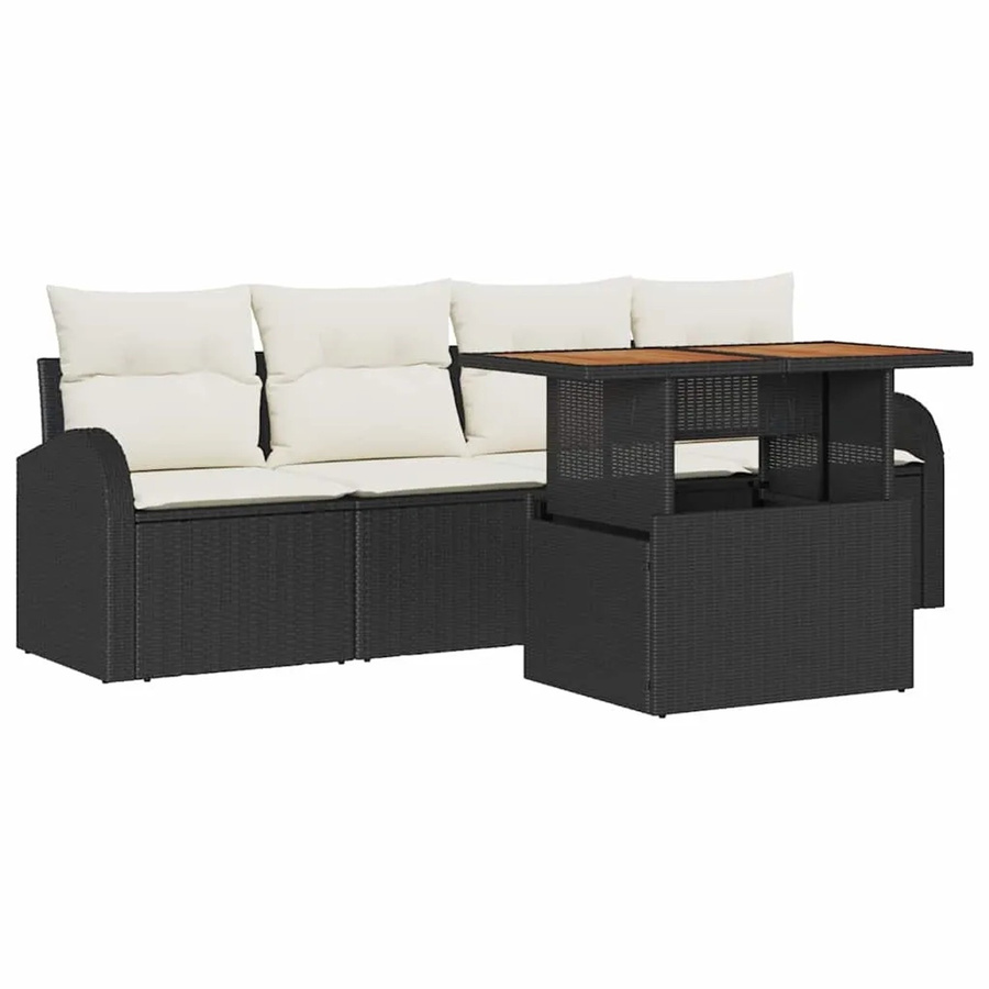 vidaXL Garten-Sofa-Set 5-tlg. in Schwarz mit Poly Rattan, Polster und integriertem Stauraum für Kissen - Bild 2