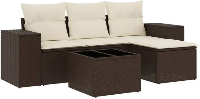 vidaXL 5-tlg Garten-Sofagarnitur aus braunem Poly-Rattan mit Kissen und pulverbeschichtetem Stahlgestell - Bild 1