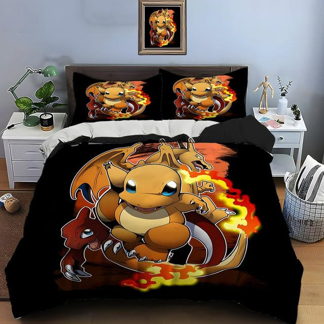 3-teiliges Pokémon Glurak Bettwäsche Set aus Mikrofaser für Erwachsene, King Size, Mehrfarbig, B: 228 cm, H: 264 cm - Bild 1