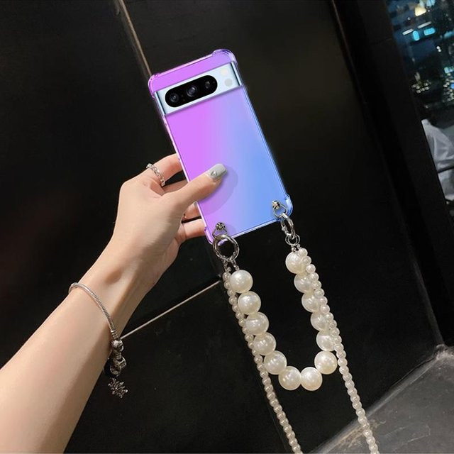 3C Goodbuy Crossbody Pearl Lanyard Silikon-Schutzhülle für Google Pixel 8 Pro, Pixel 7, Pixel 6A und Pixel 8 in Transparent mit Farbverlauf - Bild 1