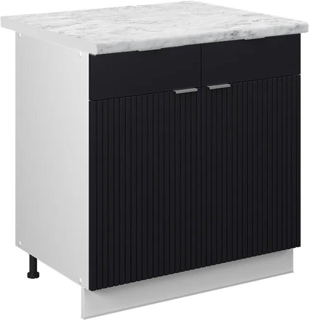 Vicco Schubunterschrank Fame-Line in Weiß und Schwarz gestreift mit Arbeitsplatte in Marmor-Optik, Breite: 80 cm, Höhe: 82 cm, Tiefe: 60 cm - Bild 1