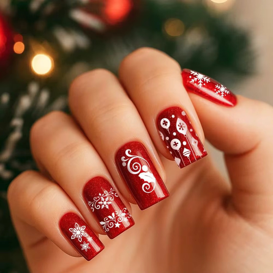 3er Set Weihnachts Nagelstempel Platten mit Motiven wie Schneeflocken, Tannenbaum, Weihnachtsmann und Glocken aus Metall - Bild 3