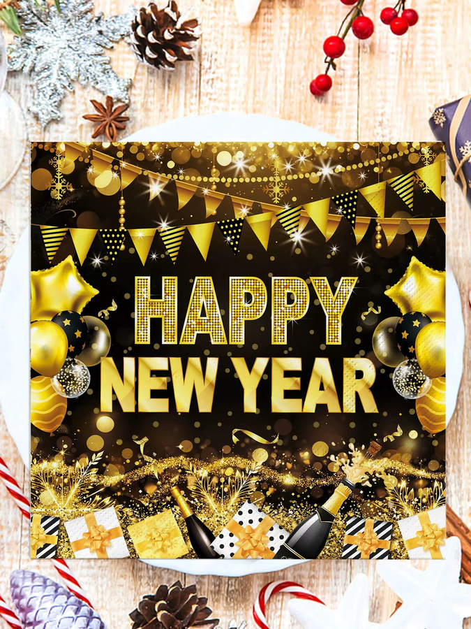 Schwarzgoldene Papierservietten Frohes Neues Jahr für deine Silvesterparty, 33 x 33 cm - Bild 7