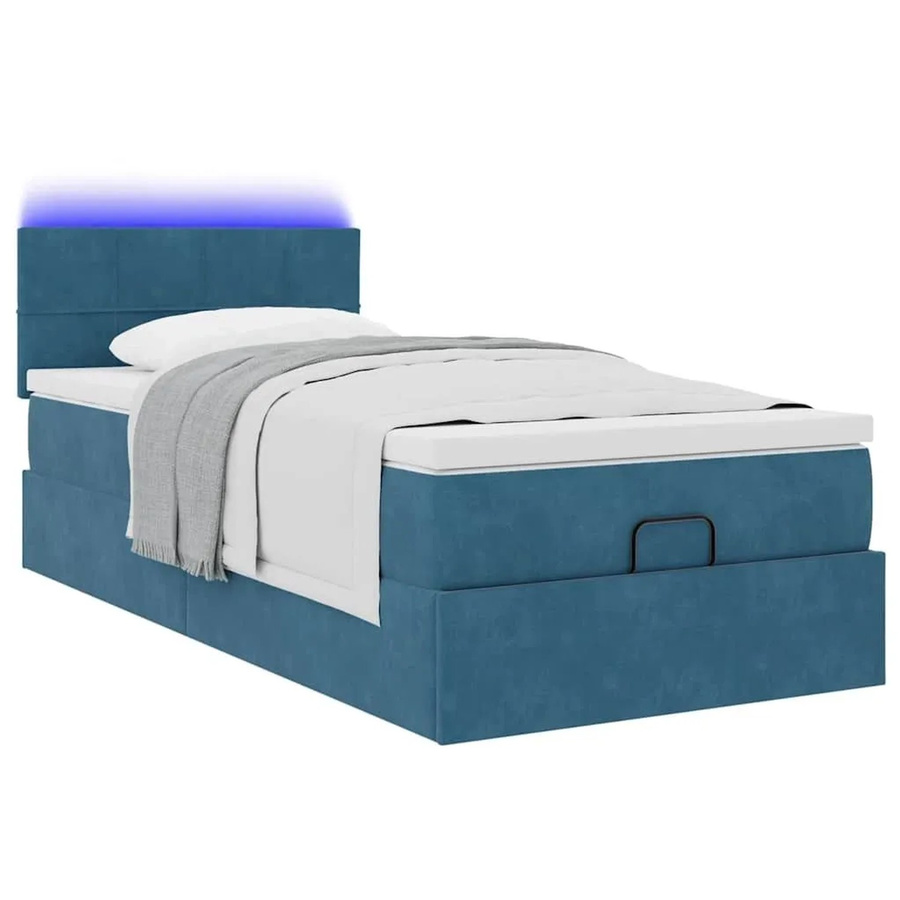 vidaXL Ottoman-Bett mit Matratze und LED-Beleuchtung in Dunkelblau, Samt, B/T/H: 90 x 190 x 140 cm - Bild 2
