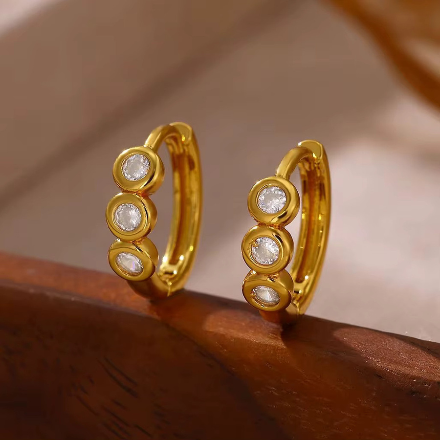ETCAVCE Clip-Ohrringe Edelstahl, Zirkonia, Damen, Gold - Bild 4