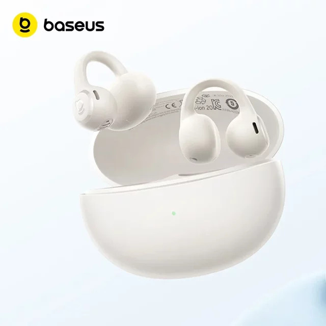 Baseus Bass BC1 Lite Open Ear Clip-On Kopfhörer in Weiß mit 2 Mikrofonen, IP55 wasserdicht und 45 Stunden Spielzeit - Bild 1