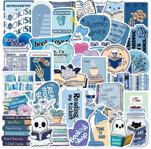 50 Stück blaue Bookish-Graffiti-Aufkleber aus Papier für Laptop, Gepäck und Schreibwaren - Bild 1