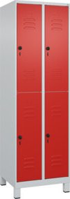 C+P Doppelstock-Spind Classic PLUS mit 2 Abteilen, Füße, Lichtgrau/Verkehrsrot, B/T/H: 195 x 60 x 50 cm - Bild 1