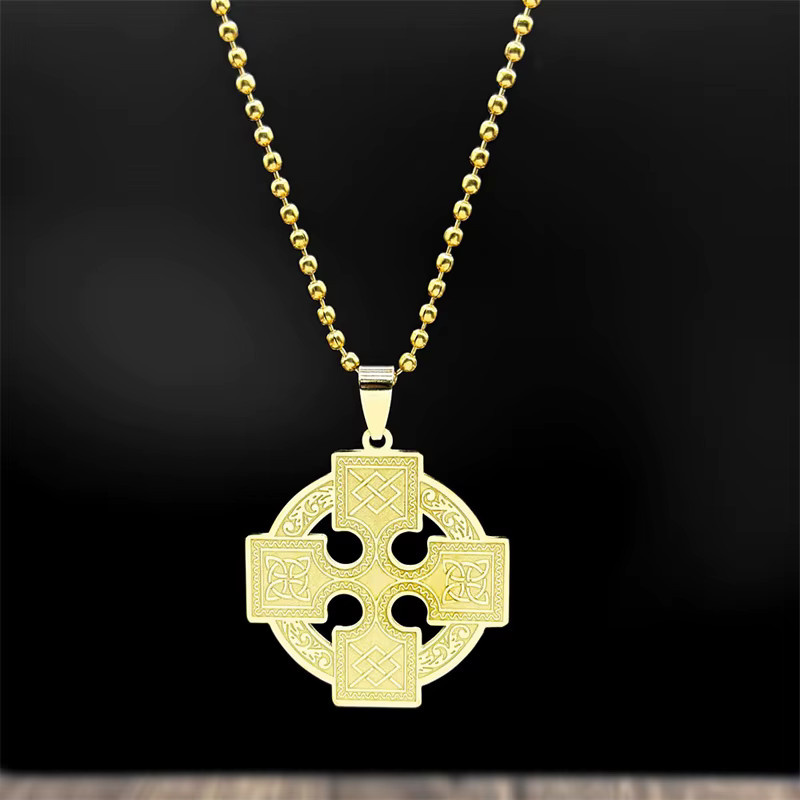 JYTF Anhänger Wikinger Kreuz, Edelstahl, Gold, Unisex - Bild 2