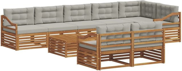 vidaXL Outdoor-Sofagarnitur aus Akazienholz mit Kissen, 26-teilig, Natur und Hellgrau - Bild 1
