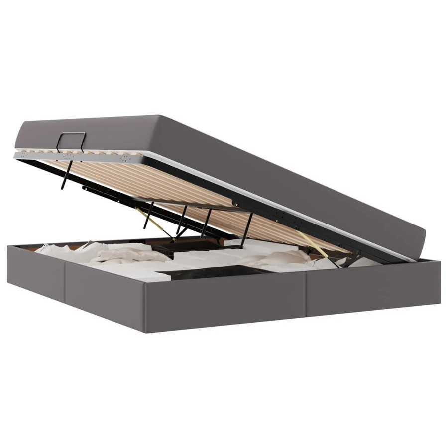 vidaXL Aufbewahrungsbett mit Matratze aus Kunstleder und Metall in Grau, 2-teiliges Hybridbett mit Lift-up-Funktion, B/T/H: 160 x 204 x 43,5 cm - Bild 2